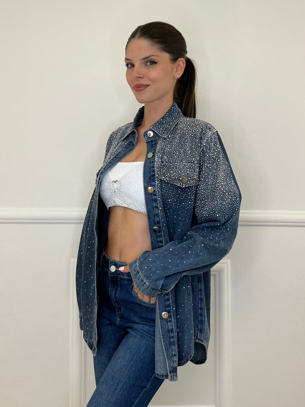 Giacca Denim Strass MF2493 - Bazar Abbigliamento