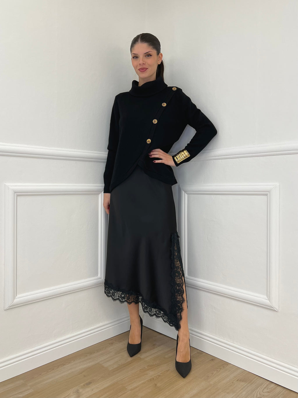 Maglia Sormontata Bottoni 9632 Nero