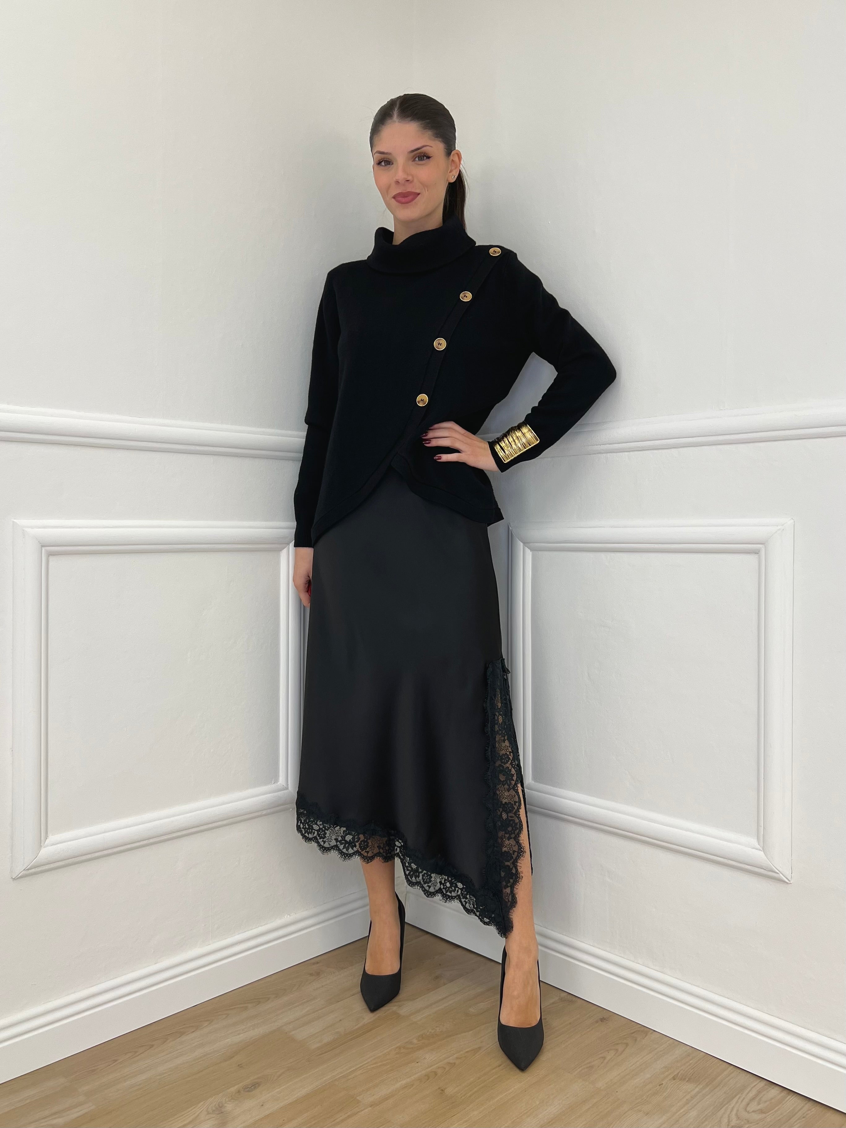 Maglia Sormontata Bottoni 9632 Nero