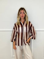 Camicia Over a Righe 2907 Marrone