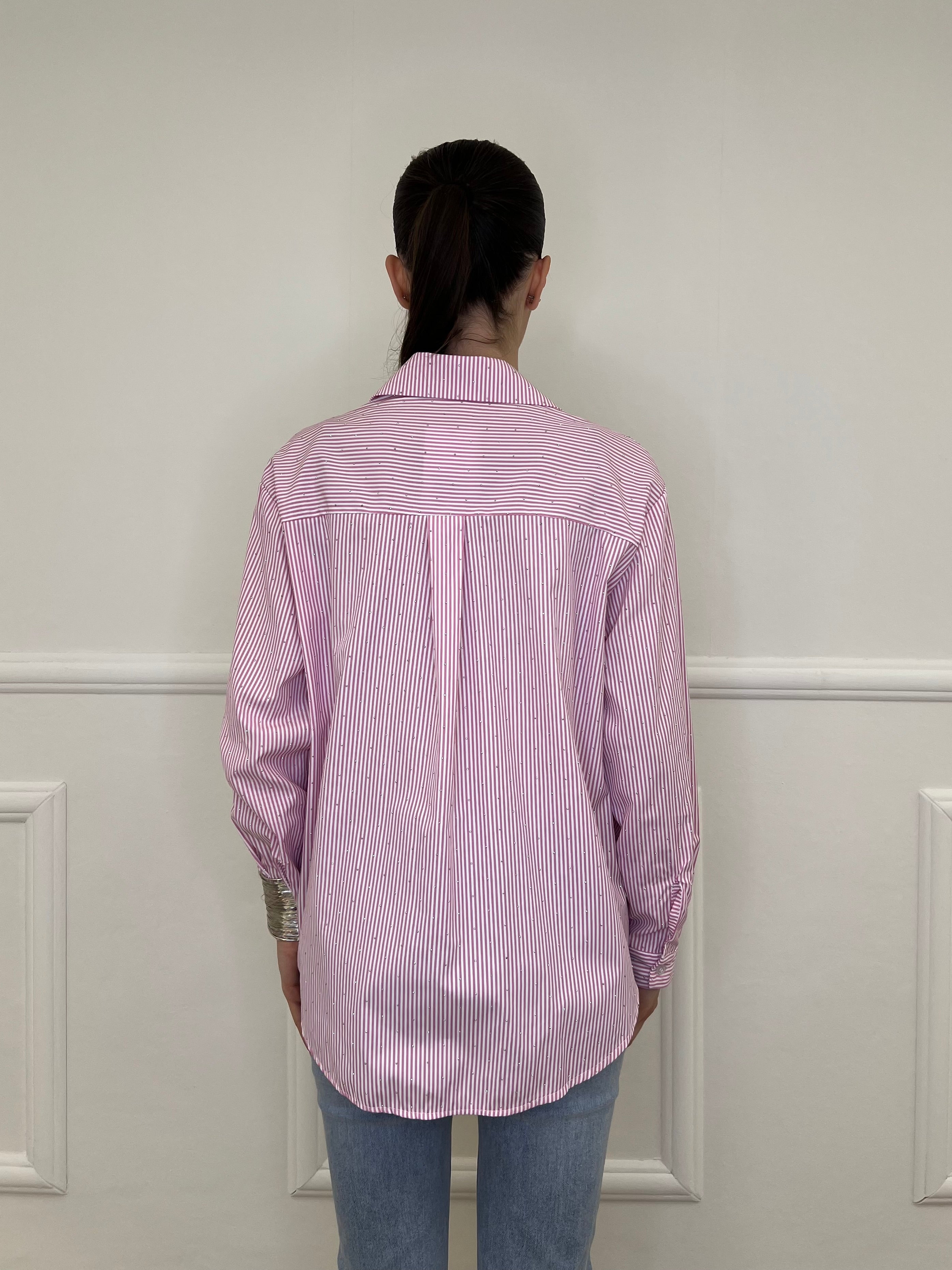 Camicia a Righe Micro Strass 82046 Rosa