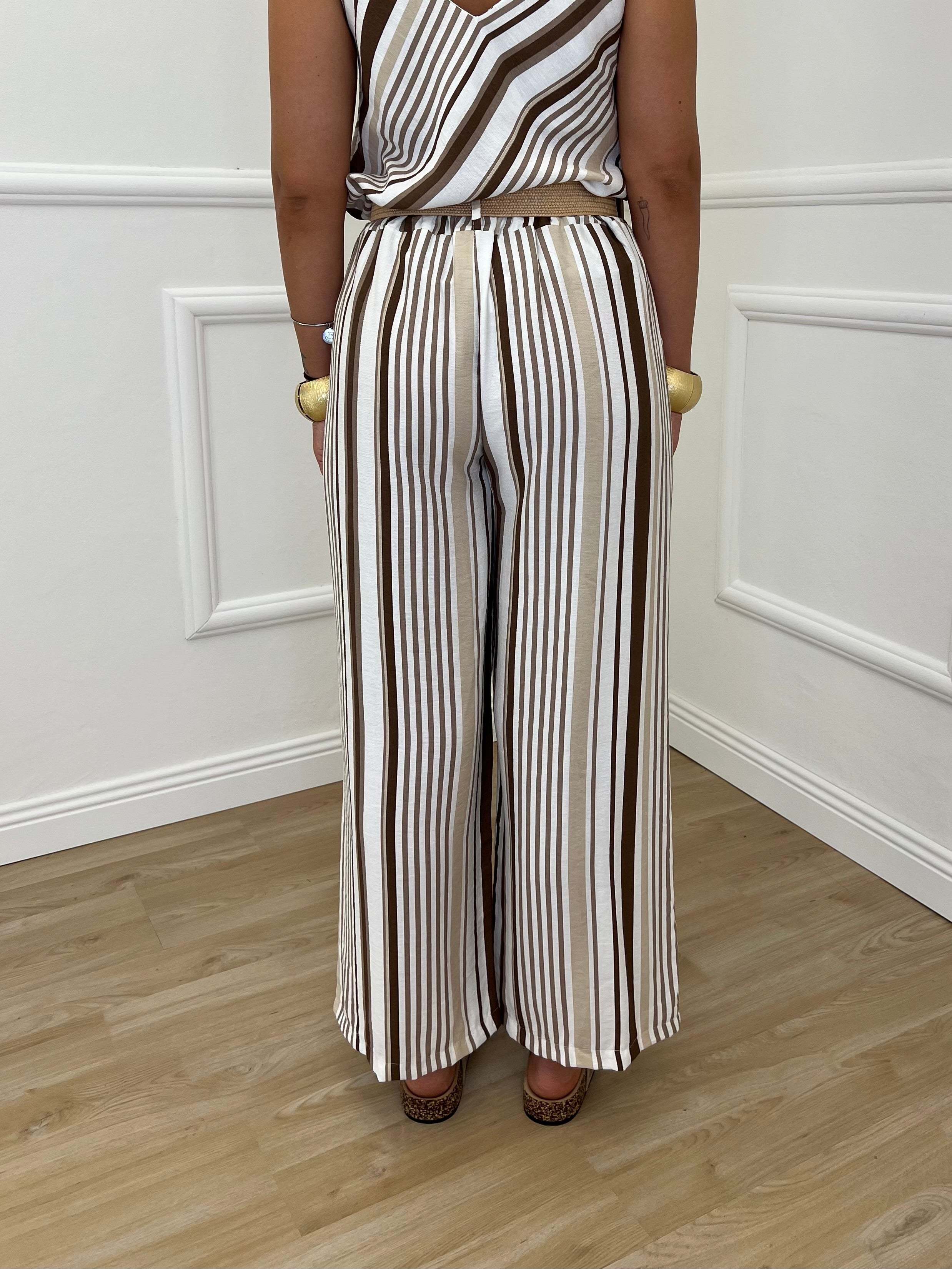 Pantalone Viscosa a Righe 1609 Camel