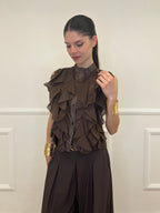 Camicia Smanicata Con Rouches 220-672 Marrone