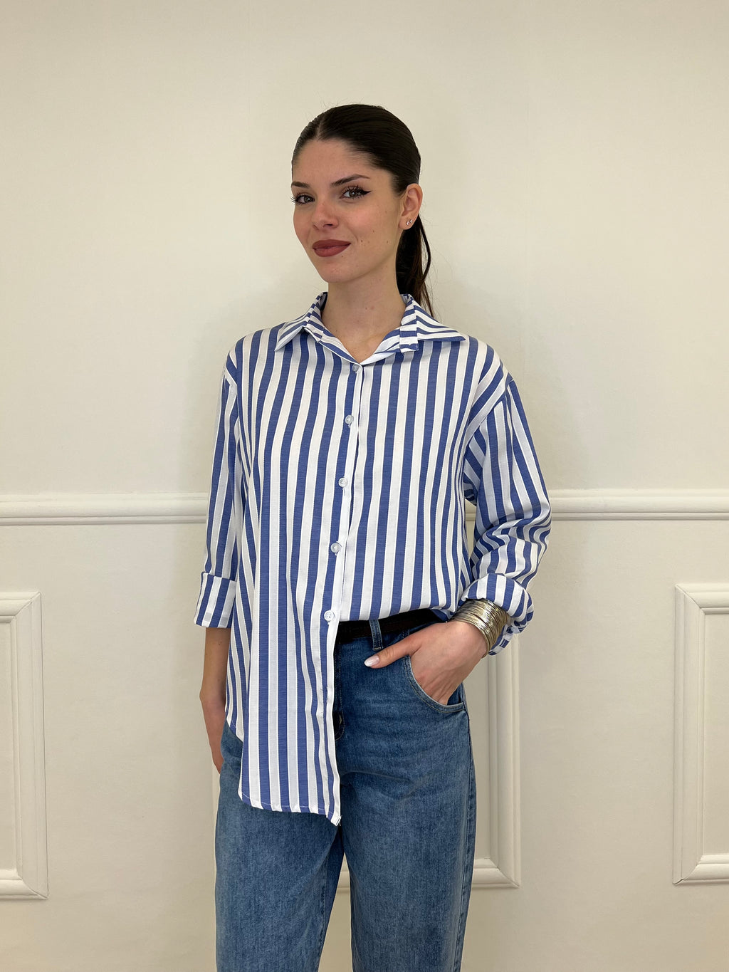 Camicia In Cotone a Righe 82062 Blu