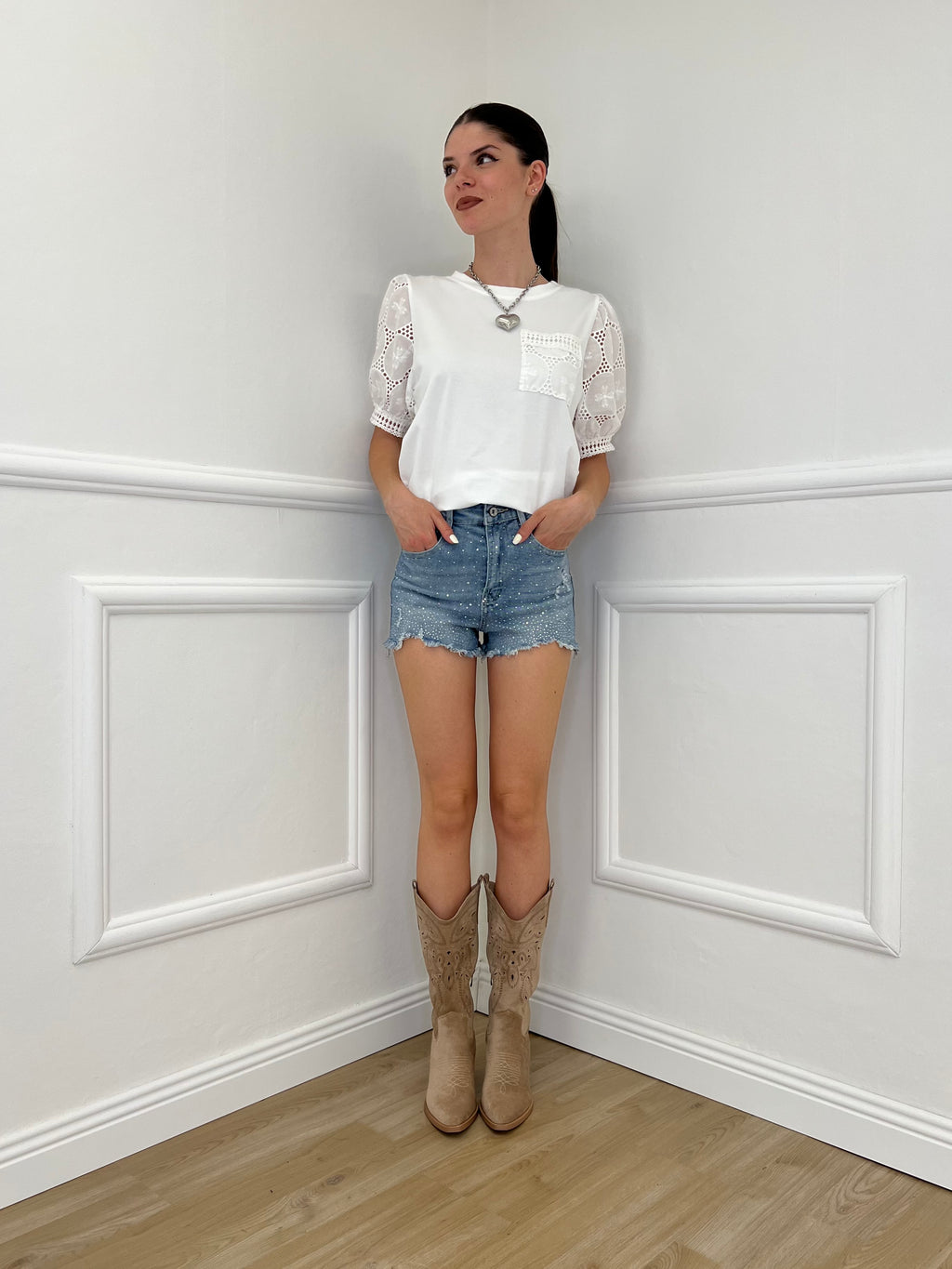 T-shirt Maniche Sangallo A4684 Bianco