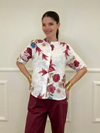 Camicia Fiori Inserti Sangallo 2340 Burgundy