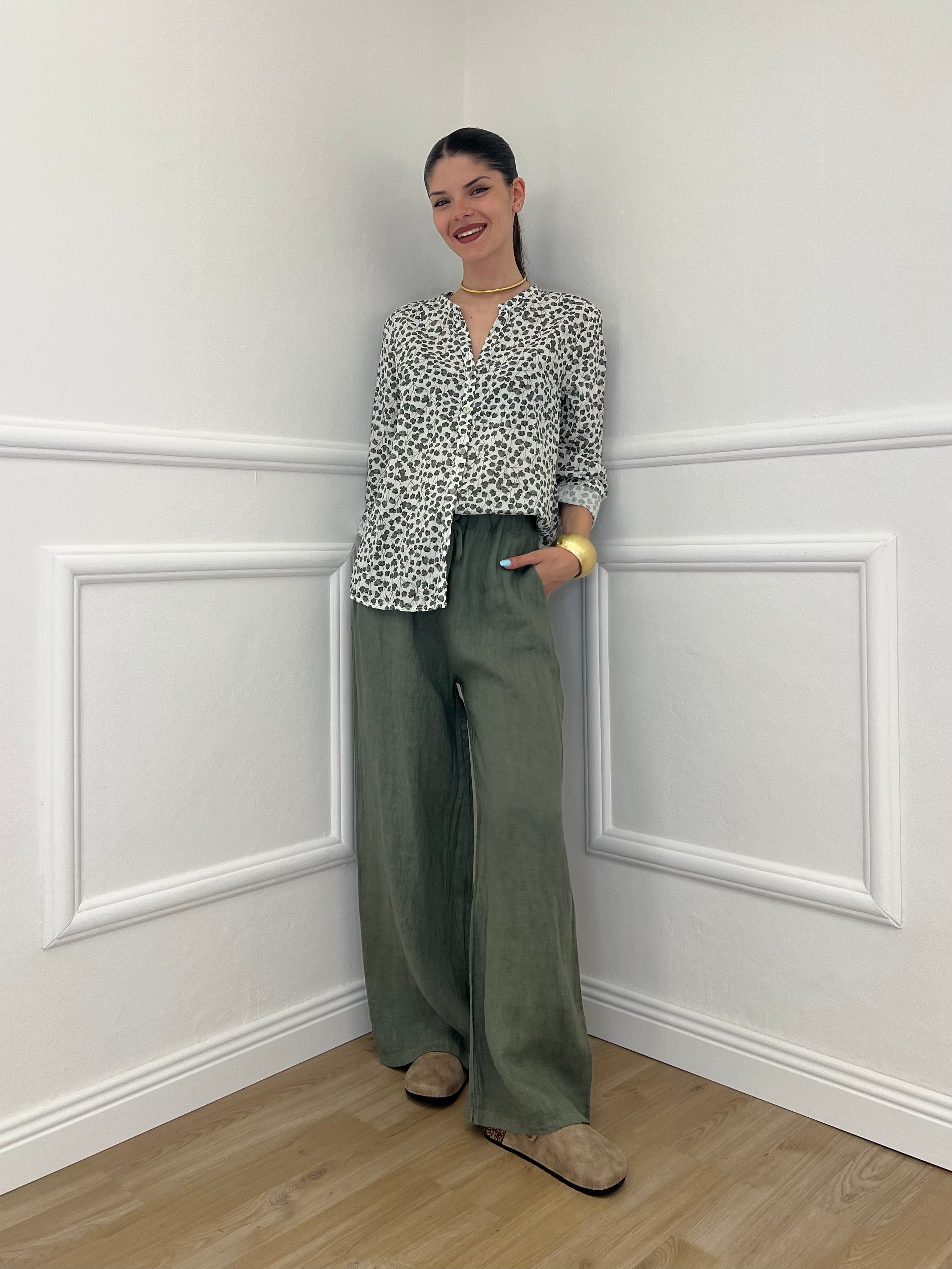 Pantalone Lino Coulisse 23216 Verde