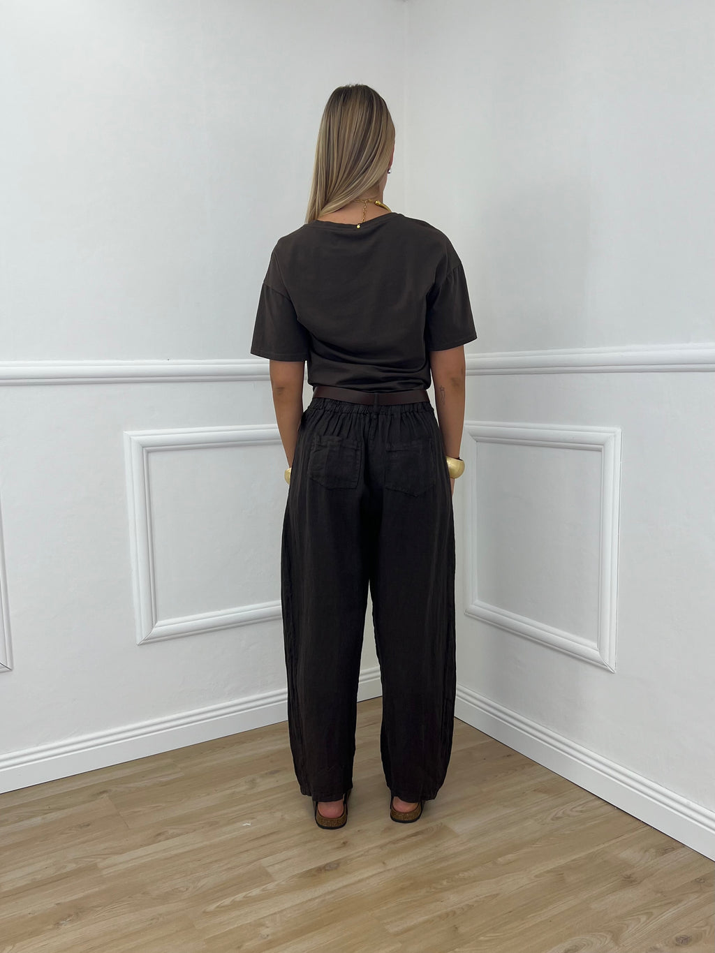 Pantalone Balloon Lino 6135 Moro
