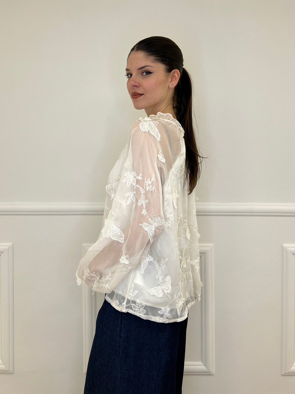 Blusa Ricami Farfalle 0281 Panna