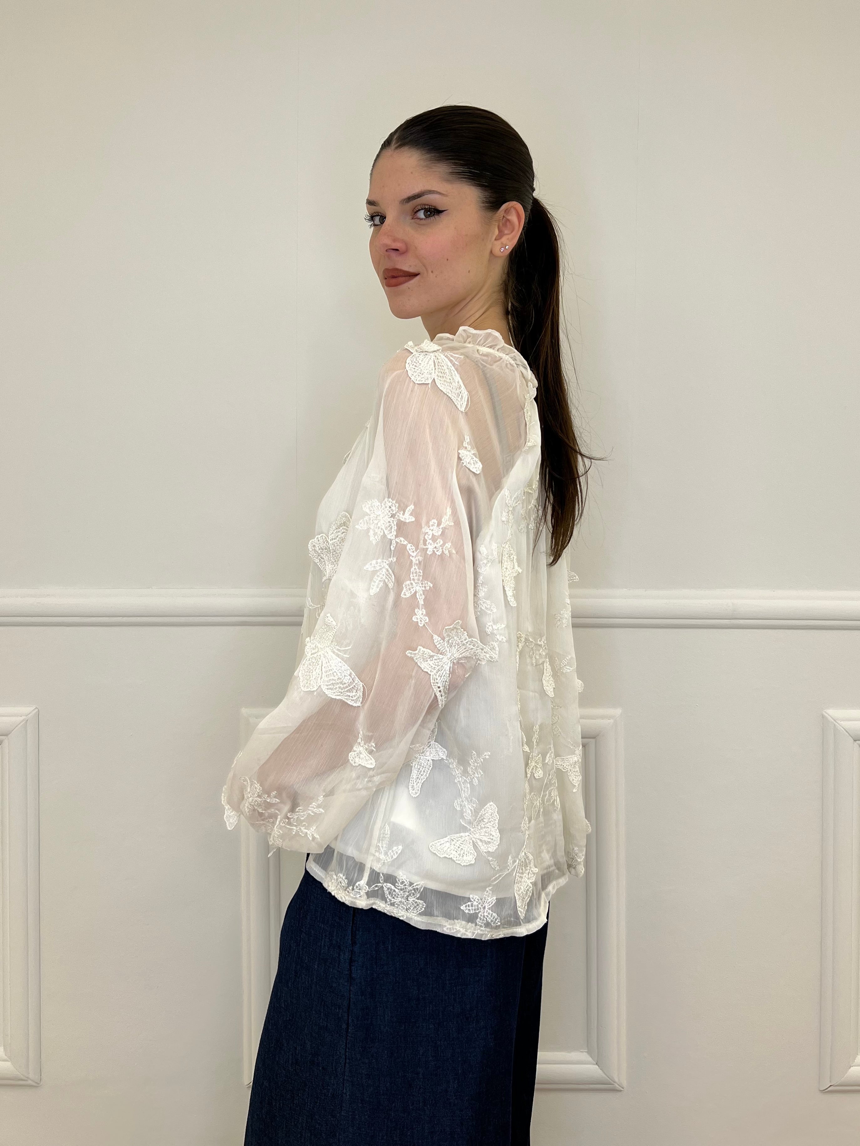 Blusa Ricami Farfalle 0281 Panna