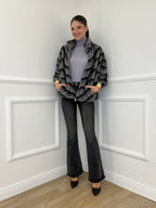 Chevron Fur Coat C037 Grey