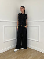 Camicia Smanicata Con Rouches 220-672 Nero