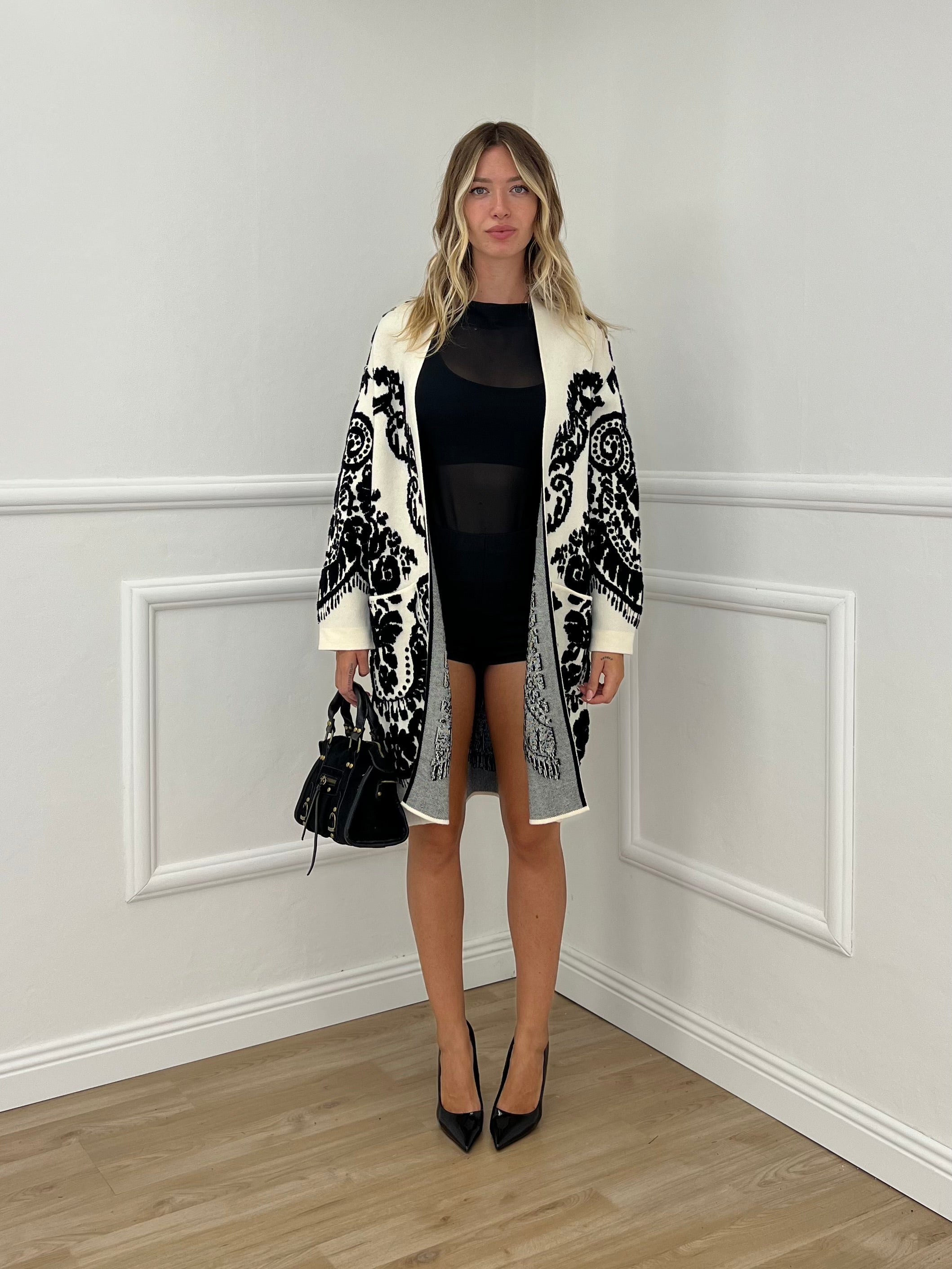 Cardigan Cappotto Jacquard 8201 Bianco