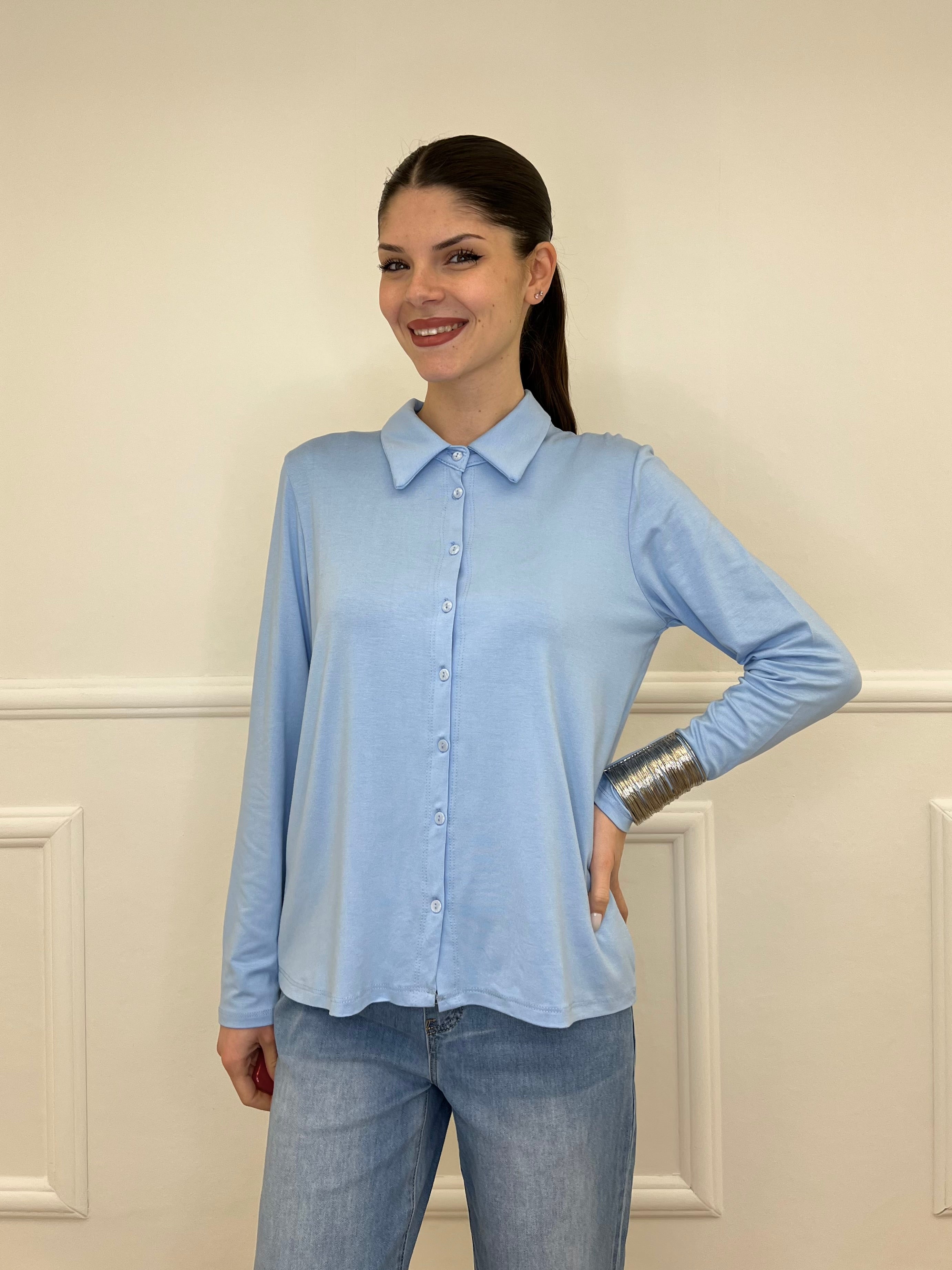 Camicia in Jersey di Viscosa 28163 Azzurro