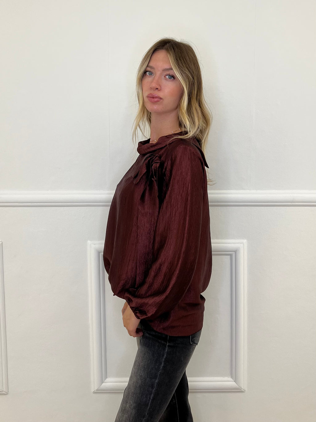 Blusa Chiffon Fiocco e Colletto 8526 Bordeaux