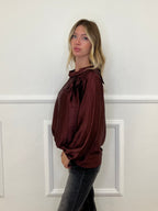 Blusa Chiffon Fiocco e Colletto 8526 Bordeaux