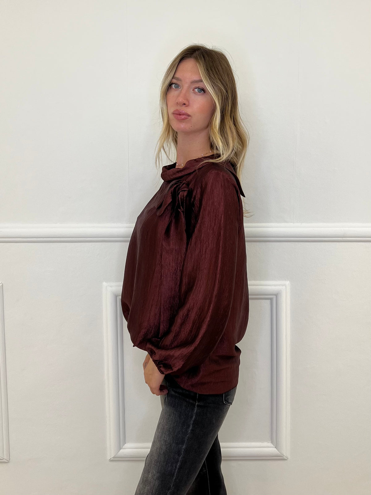 Blusa Chiffon Fiocco e Colletto 8526 Bordeaux