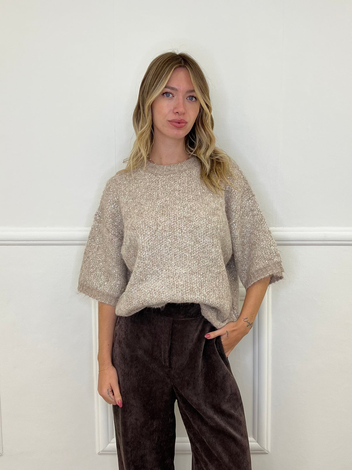 Maglia Scatoletta Lana Pailettes 5561 Ecru
