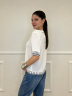 Maglia Profili a Contrasto 2780 Bianco e Blu