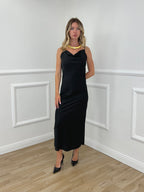 Vestito Satinato Con Scollo Morbido 1502 Nero