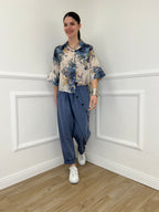 Camicia Tencel Crop Fiori 4099 Blu