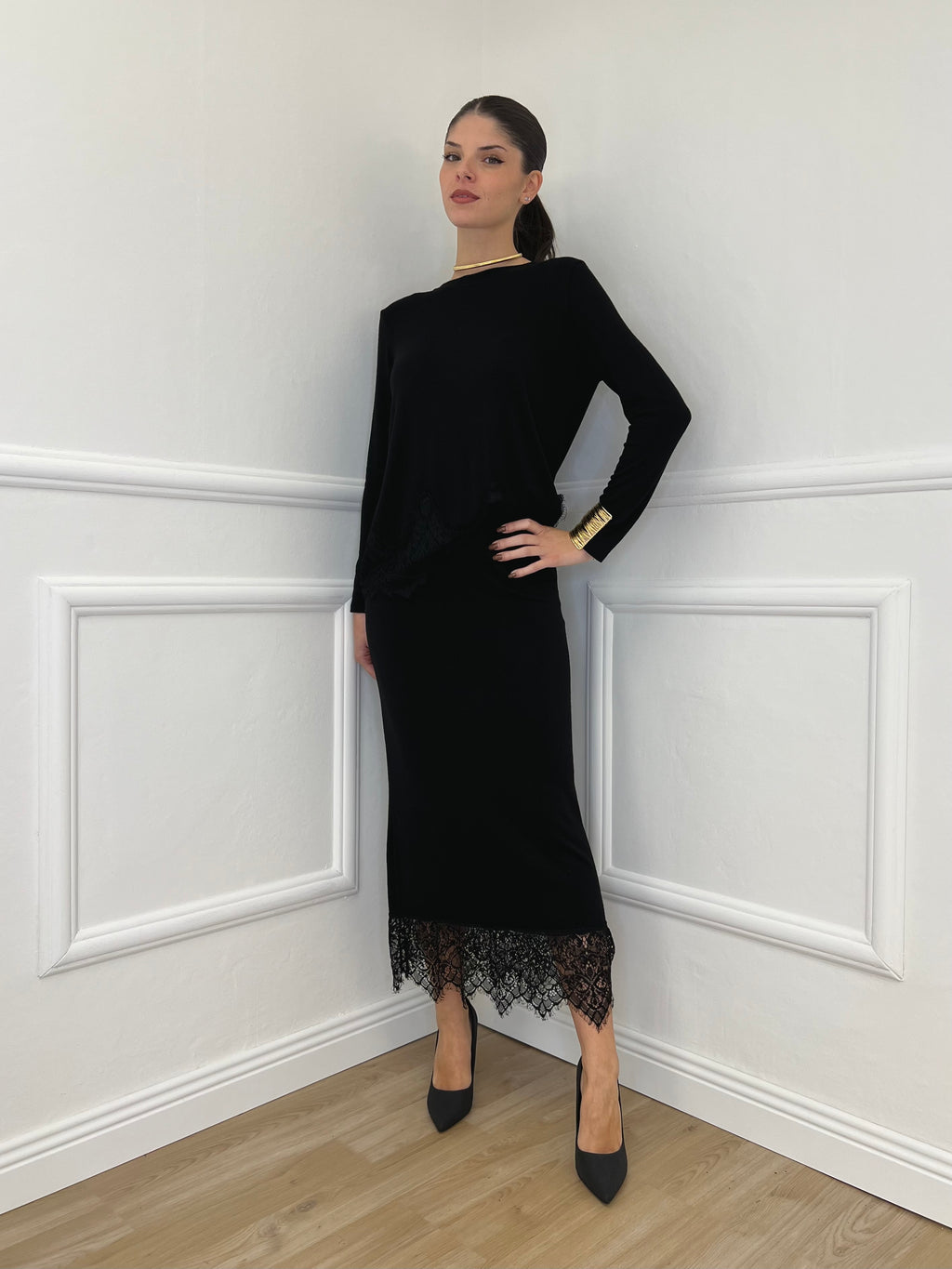 Gonna in Maglia Pizzo 2187 Nero