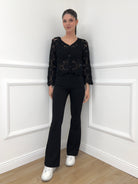 Cardigan Crop Crochet 38018 Nero - Bazar Abbigliamento