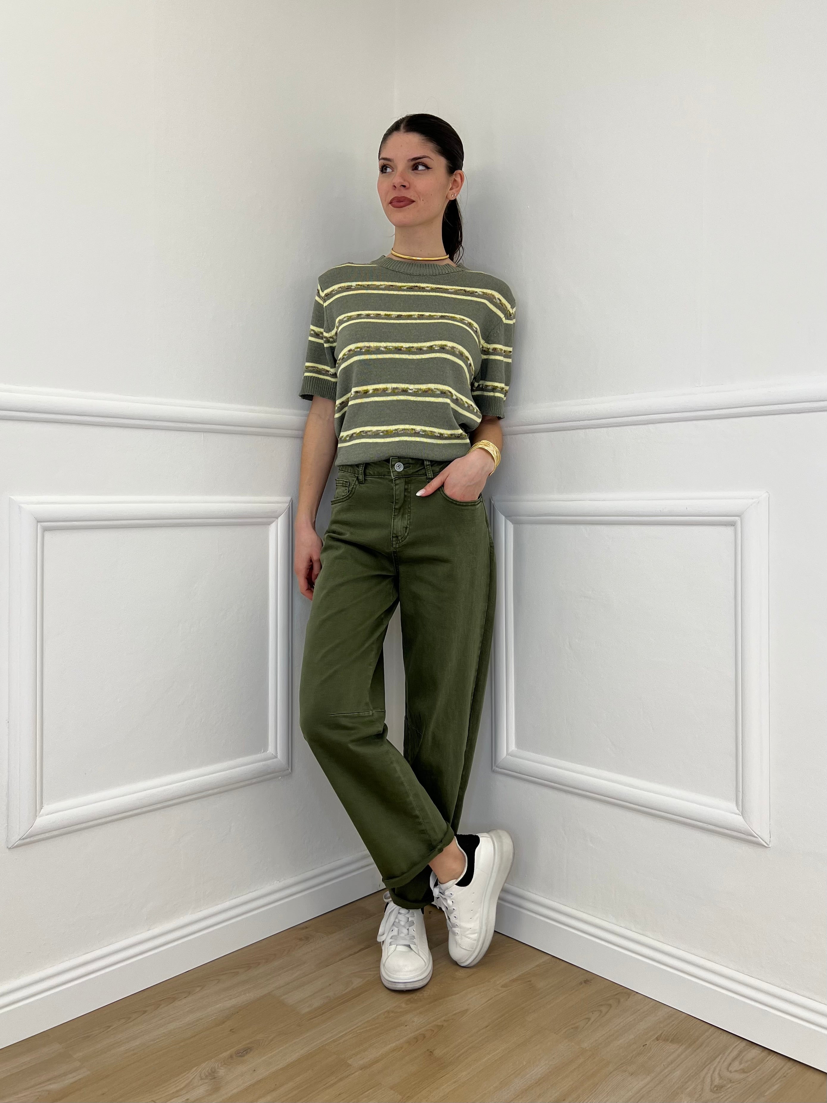 Maglia Righe Fiammata 0073 Verde