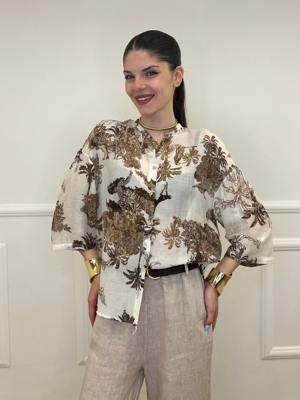Camicia Jungle Cotone e Seta 93-242 Ecru
