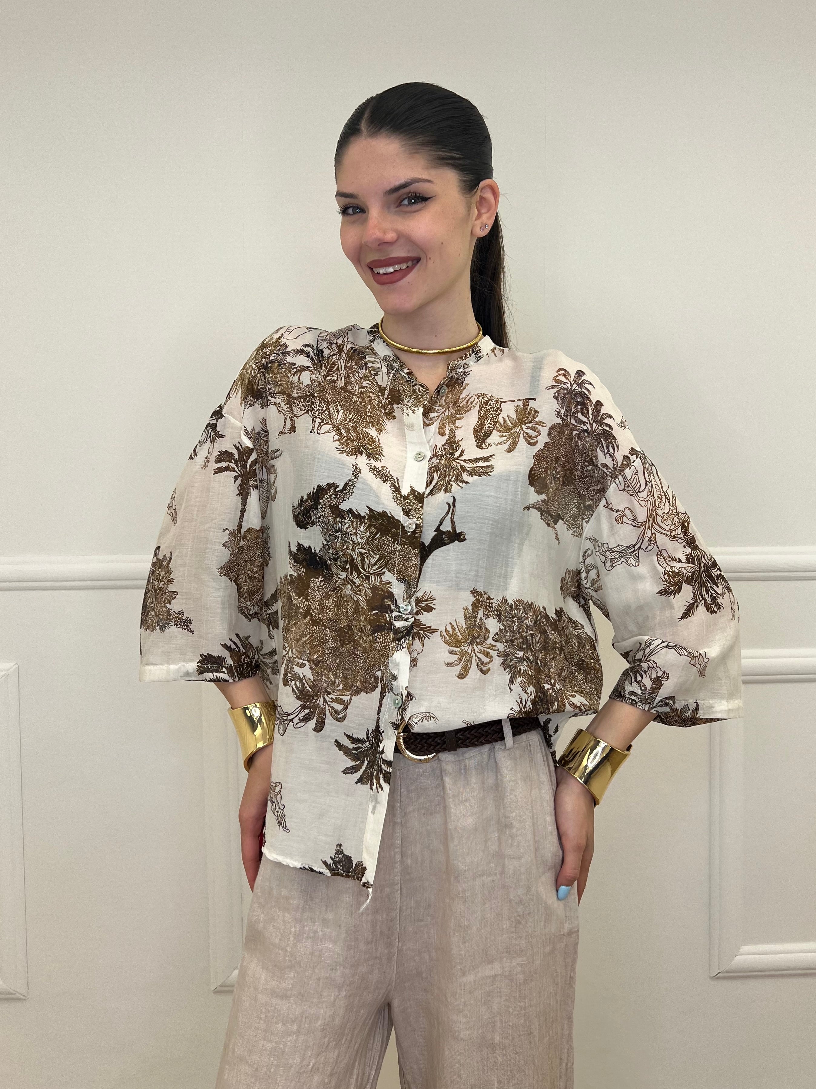 Camicia Jungle Cotone e Seta 93-242 Ecru