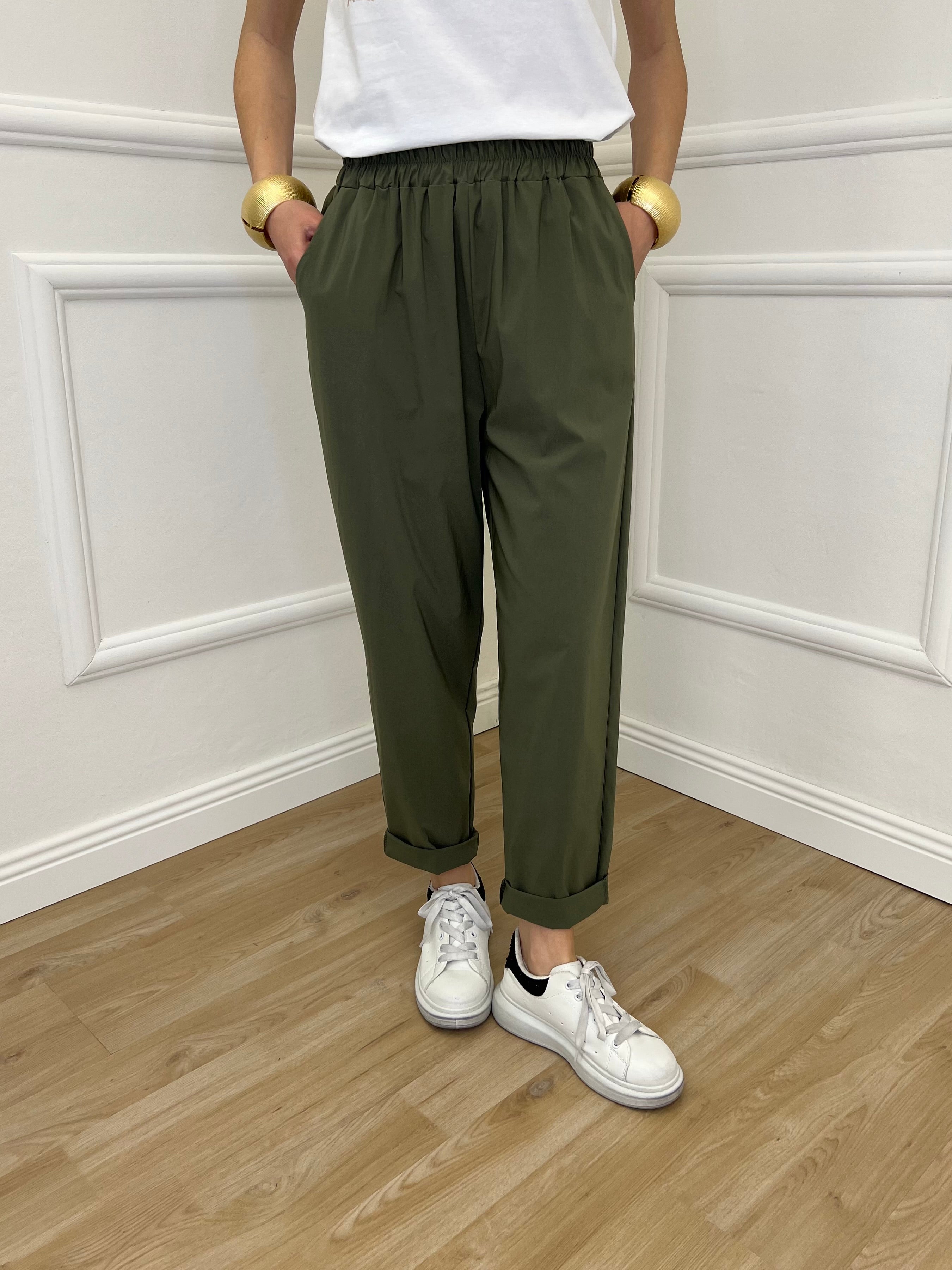 Pantalone Baggy Viscosa 2815 Verde Militare