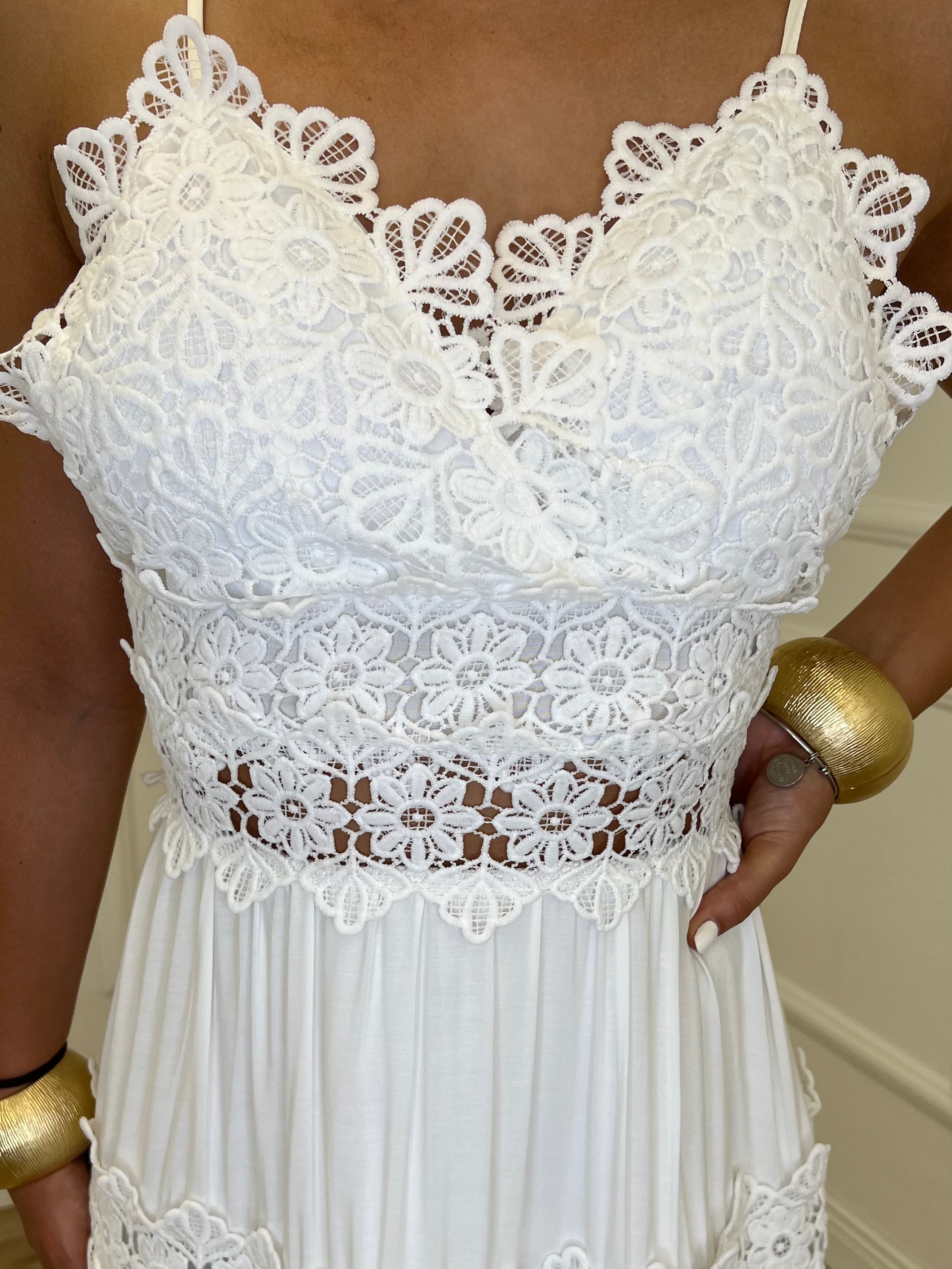 Abito Inserti Macramè 18085 Bianco