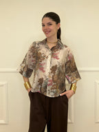Camicia Tencel Crop Fiori 4099 Marrone