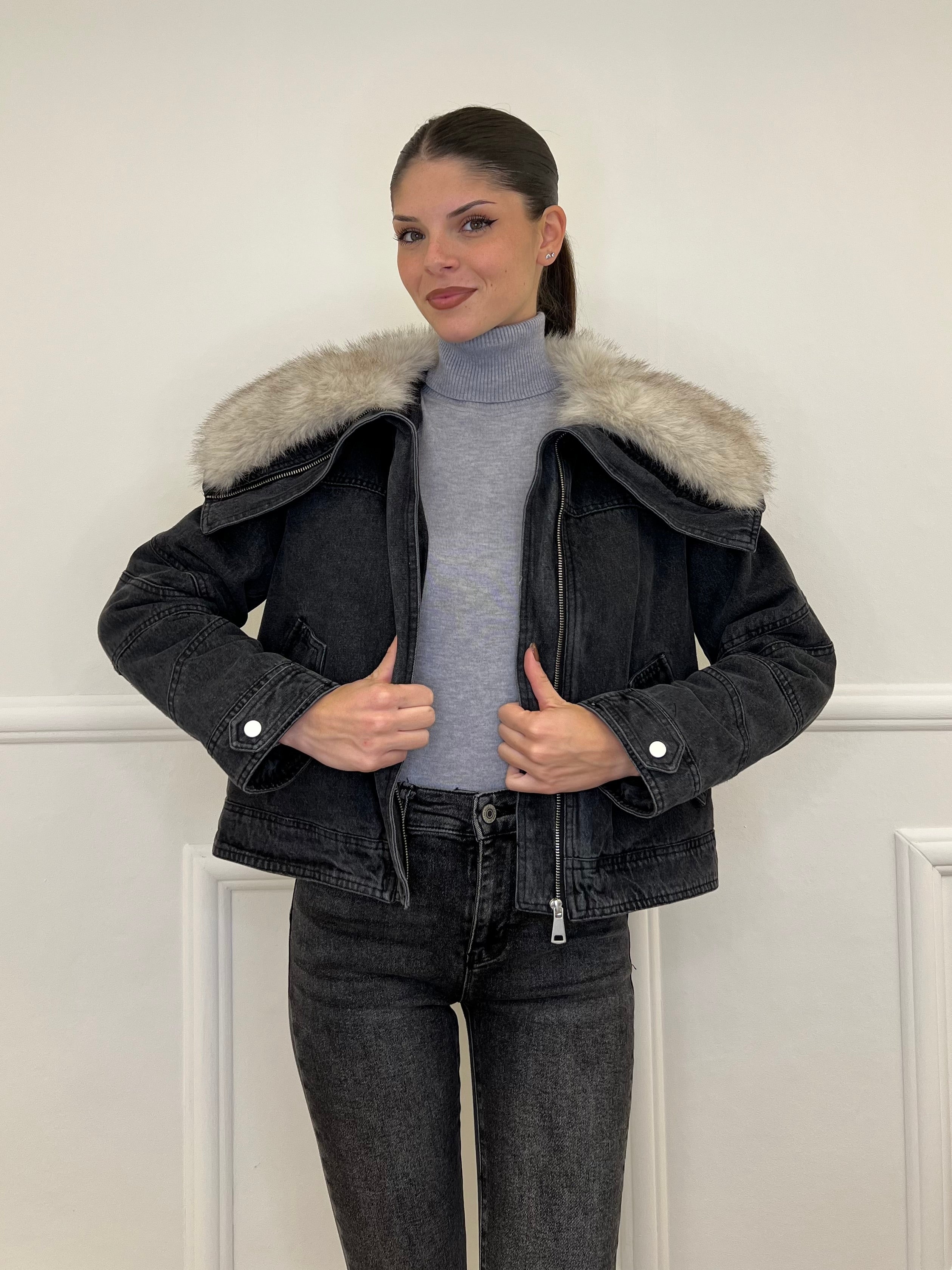 Fur Denim Jacket DL30037 Grey