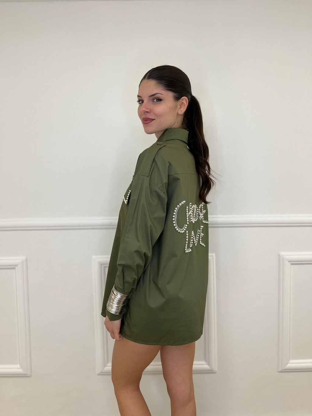 Camicia Overshirt "Choose Love" AL0066 Verde Militare