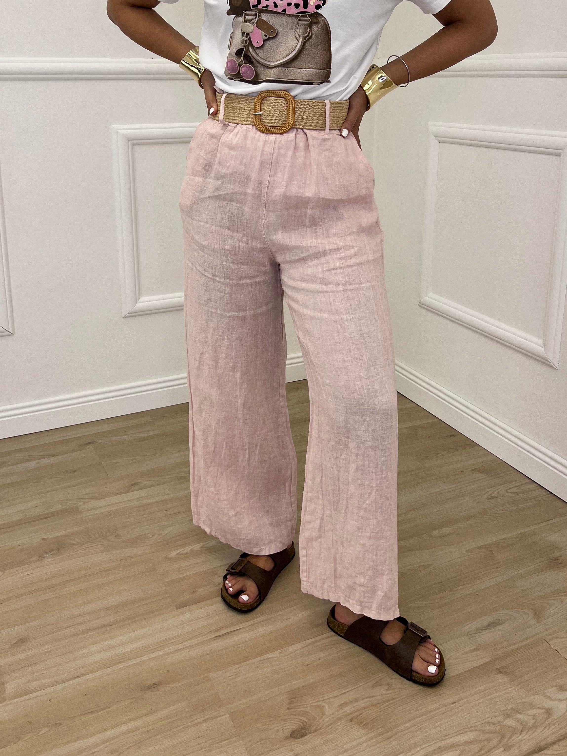 Pantalone Lino Cintura 22525-2 Rosa