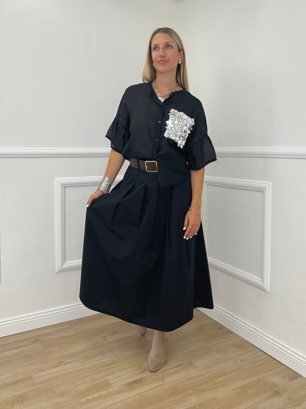 Camicia Tasca Paillettes 672-150 Nero