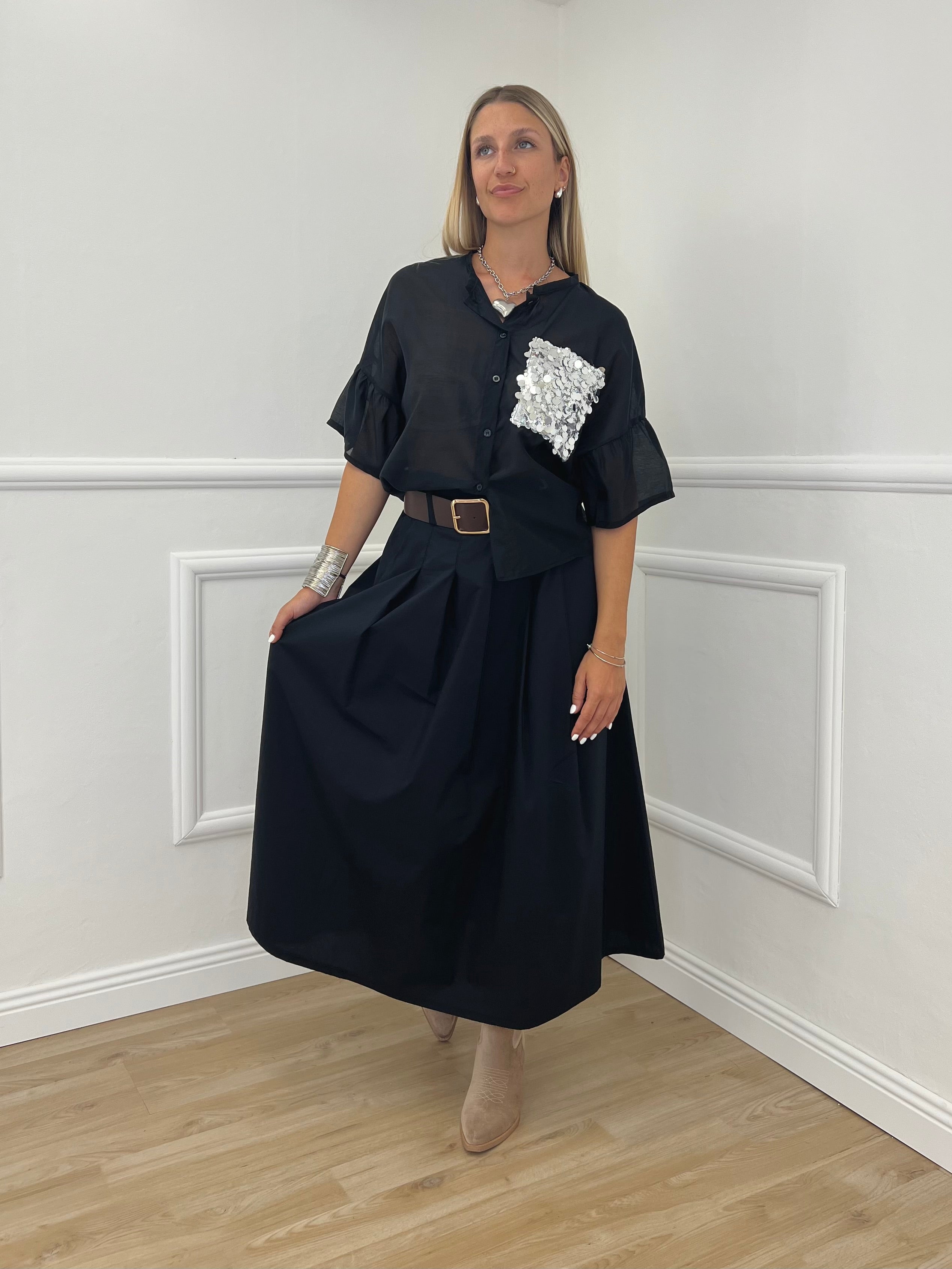 Camicia Tasca Paillettes 672-150 Nero