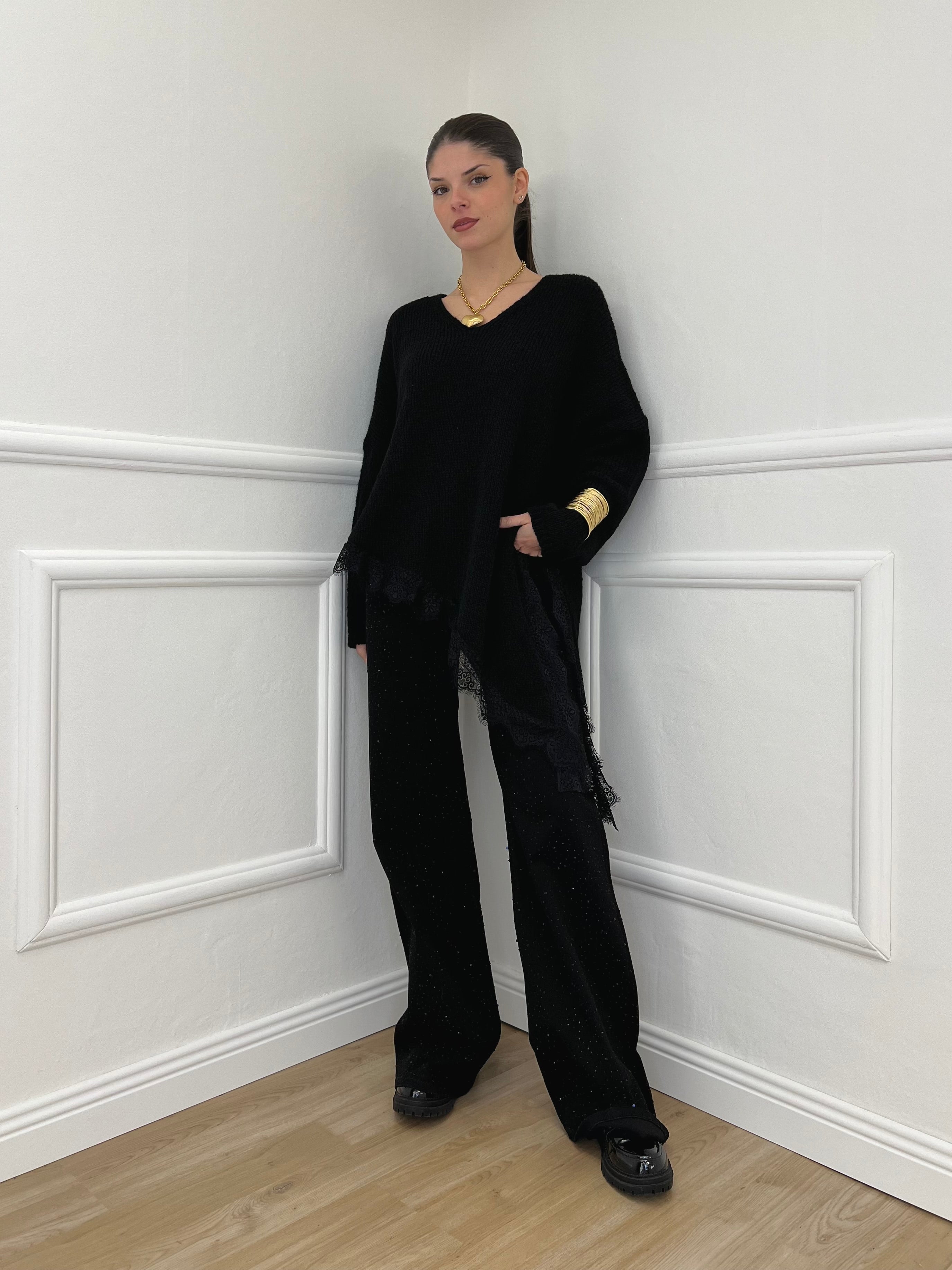 Maglia Asimmetrica Pizzo 25743 Nero