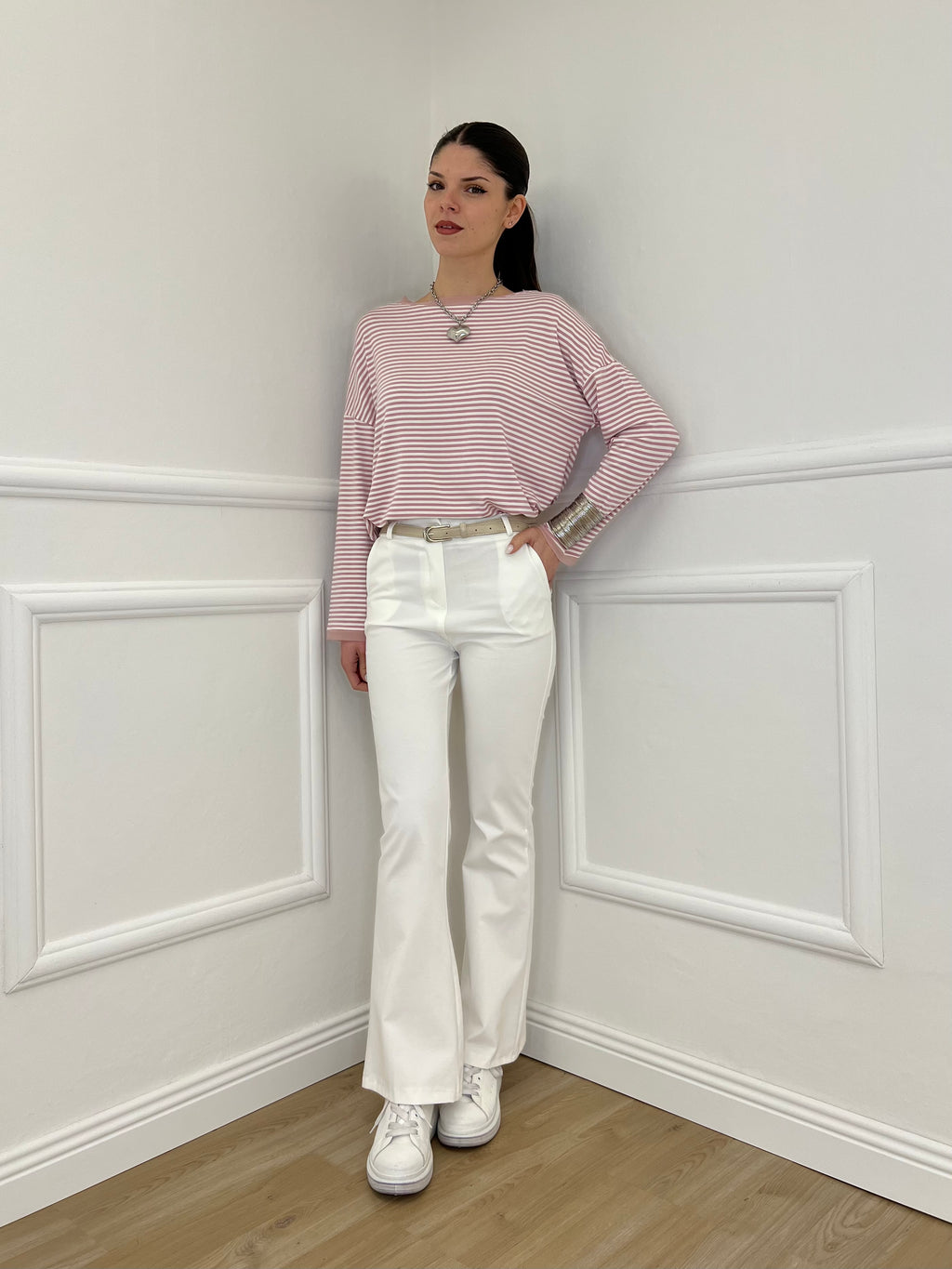 Pantalone Flare Cintura 26513 Bianco
