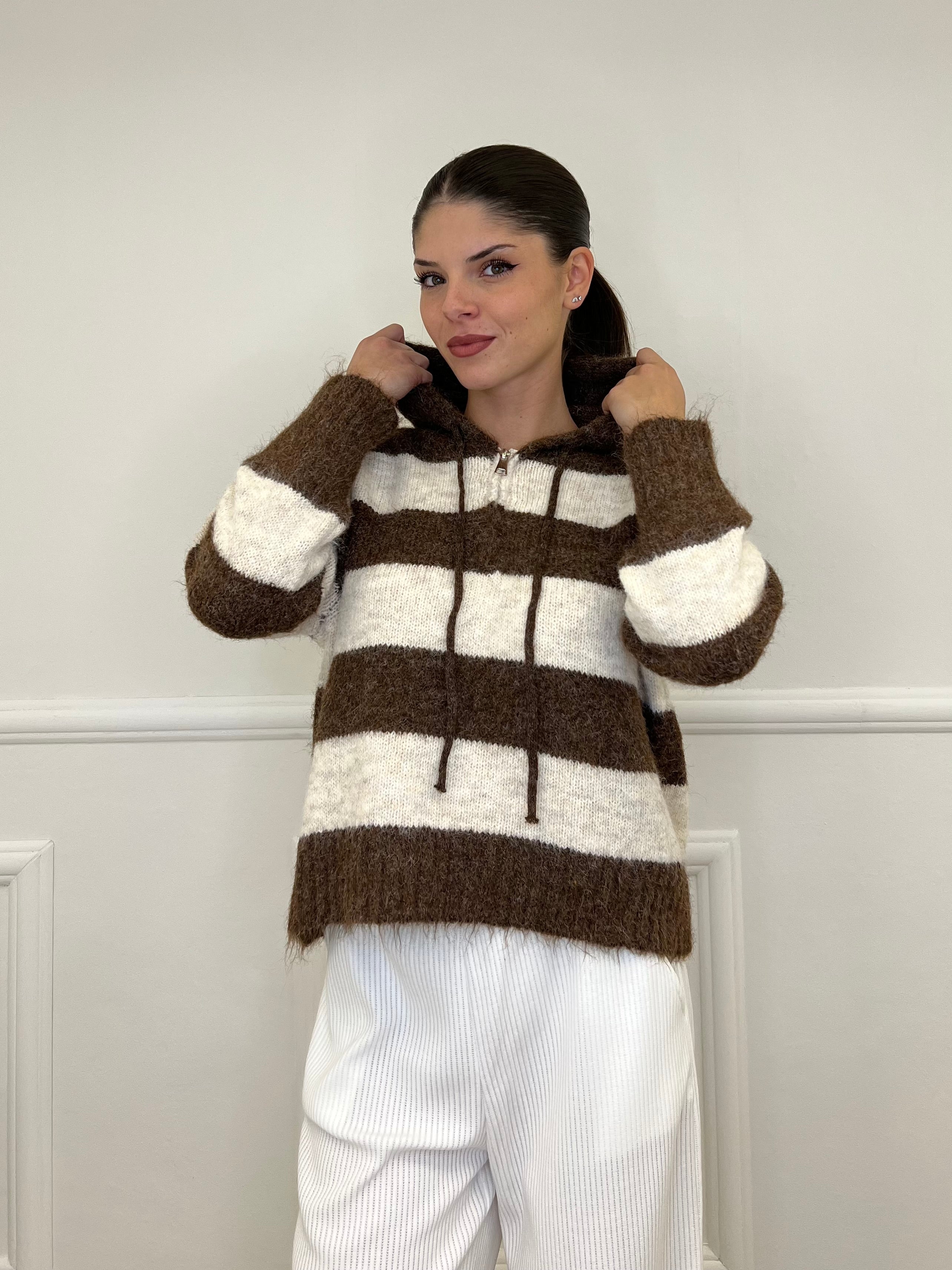 Felpa Mohair Righe 26001 Marrone
