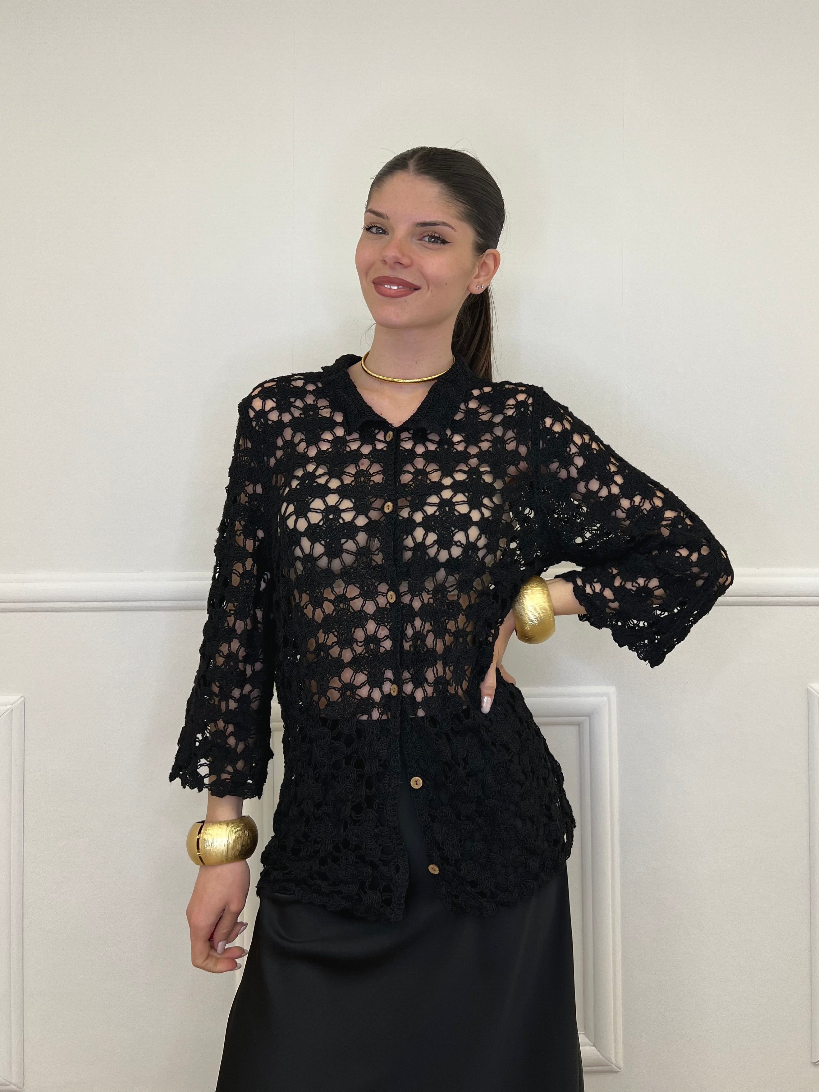 Cardigan Crochet 28116 Nero