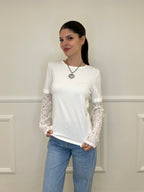 T-Shirt Con Maniche In Pizzo T10575 Bianco