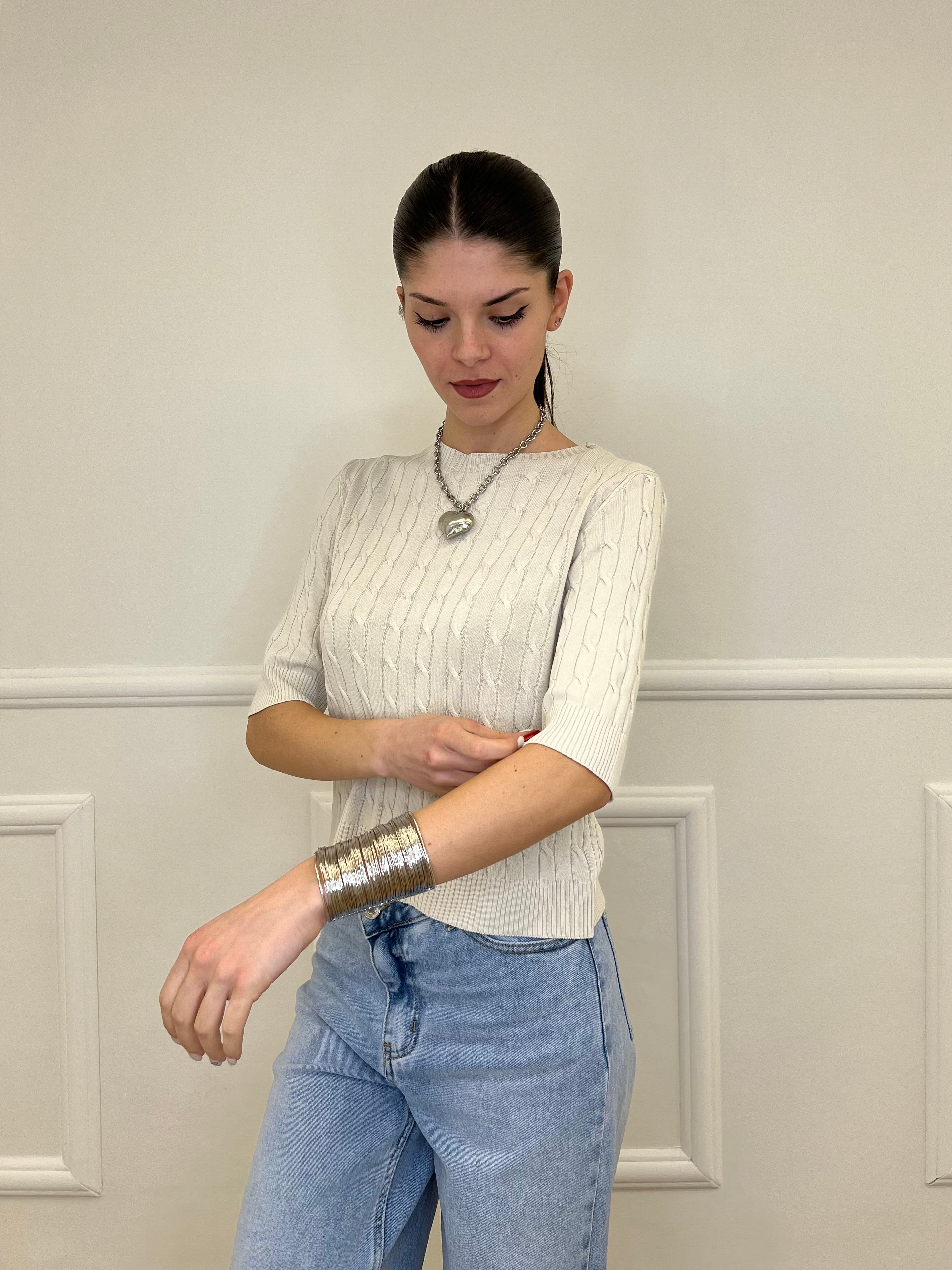 Maglia Trecce Barchetta 6524 Ecru