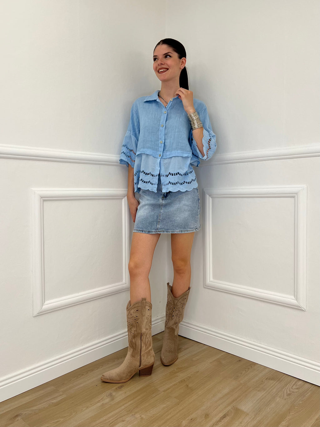 Camicia Lino Maniche Sangallo 1788 Azzurro