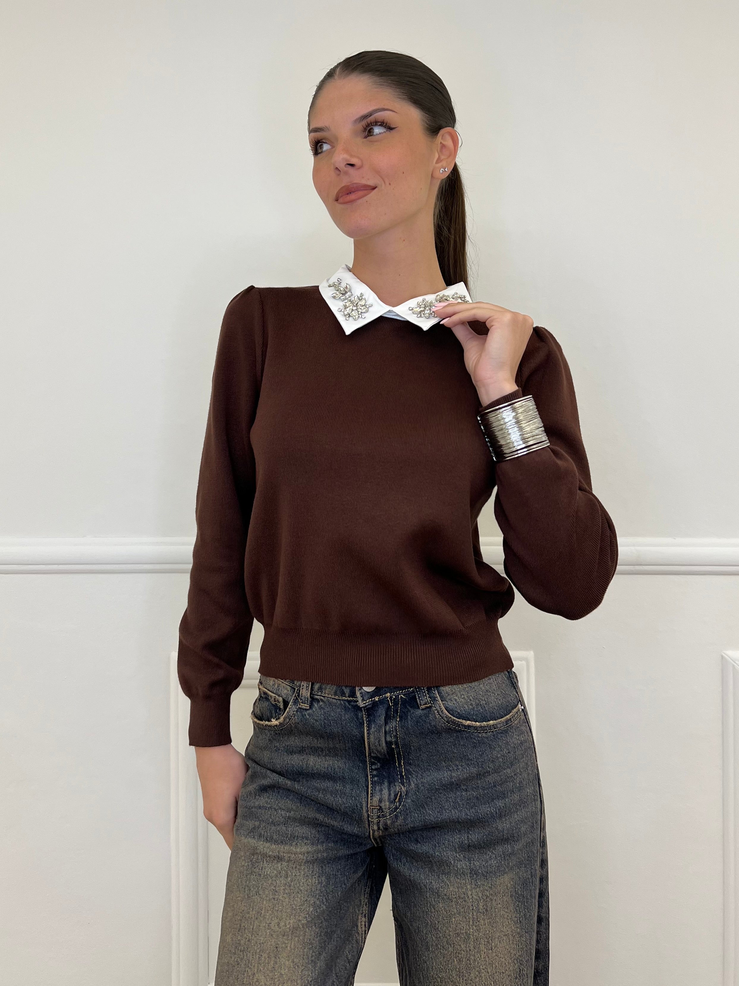 Maglia Collo Gioiello 7818 Marrone