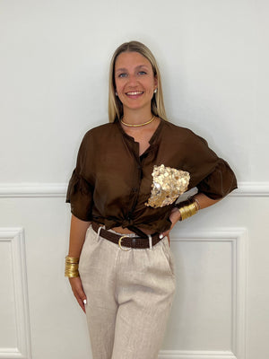 Camicia Tasca Paillettes 672-150 Marrone