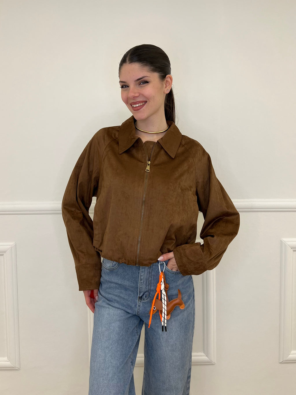 Giacca Crop Scamosciata 5006 Marrone