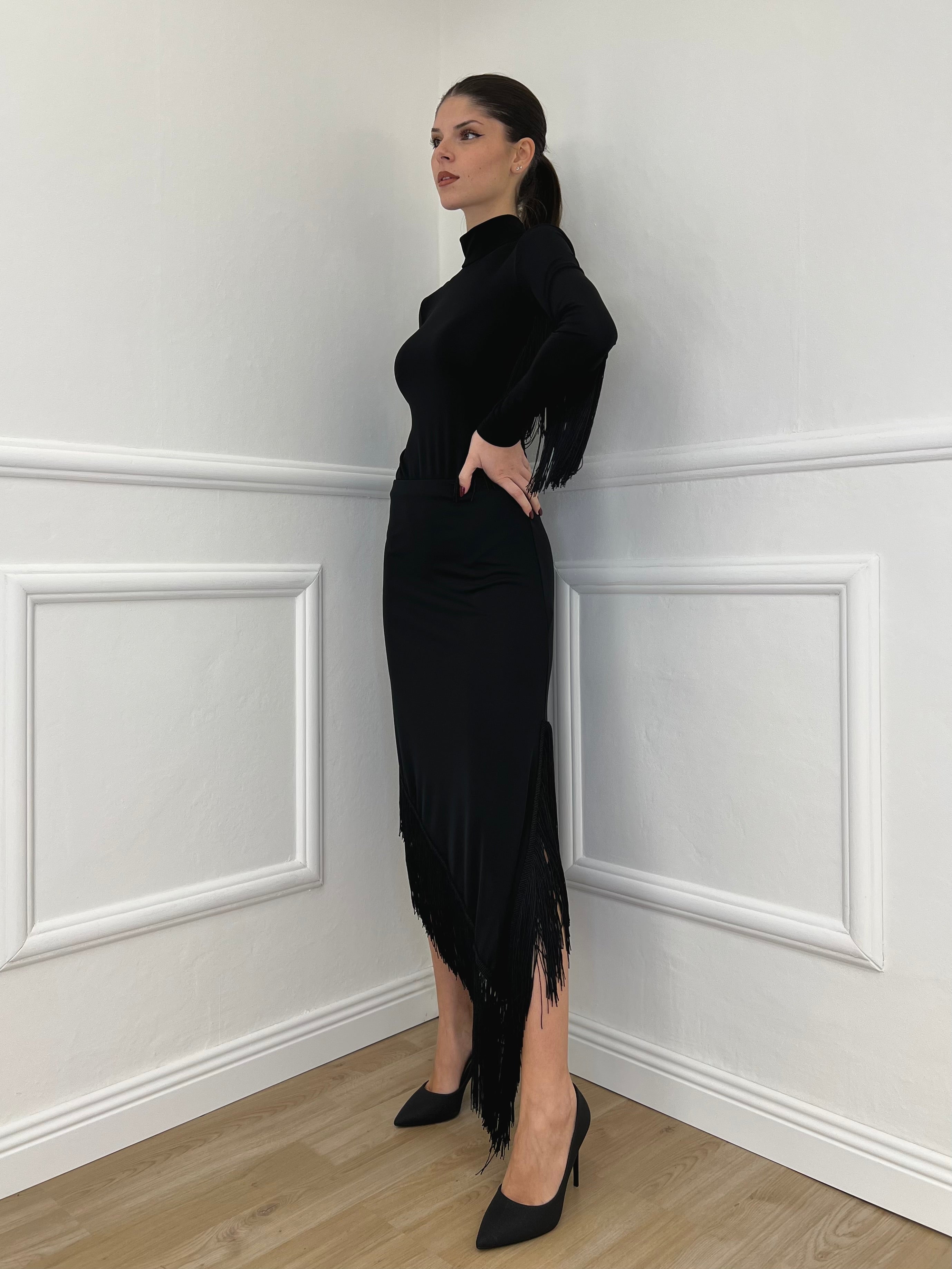 Gonna Asimmetrica Frange Lumina LD3830 Nero