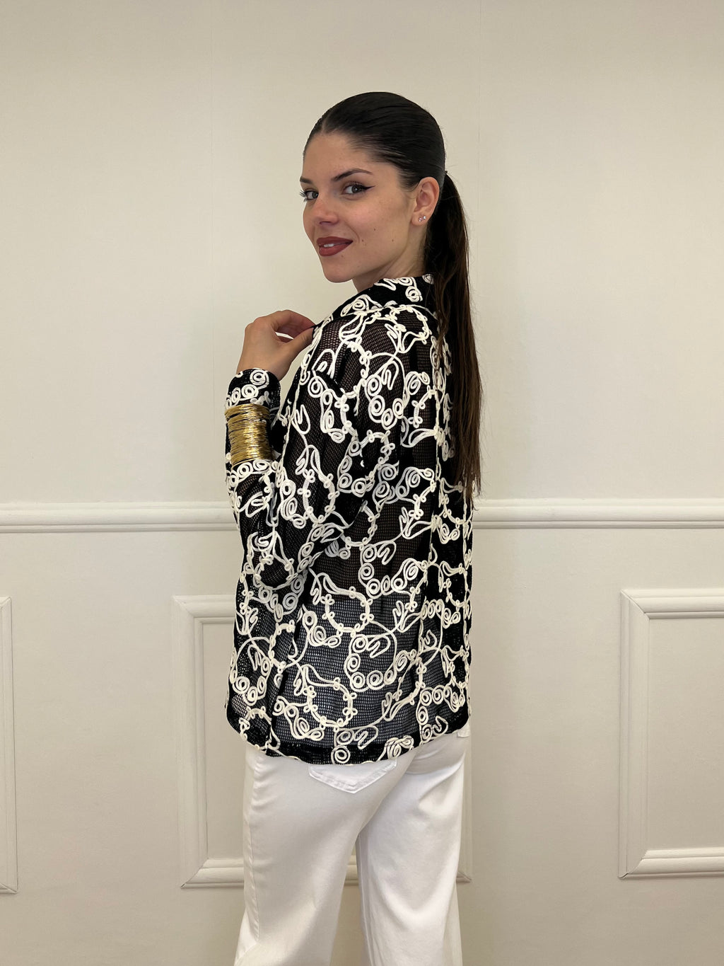Camicia Traforata Ricami 38069 Nero